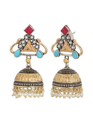 multi colored brass jhumka earring - 15472596 - Standard Image - 3