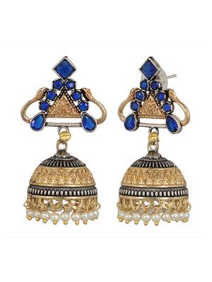 blue brass jhumka earring - 15472598 - Standard Image - 3