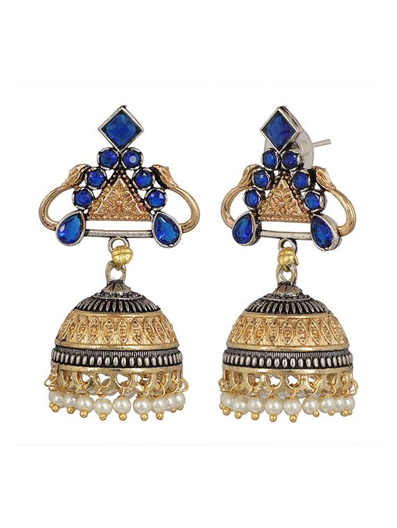blue brass jhumka earring - 15472598 - Zoom Image - 3