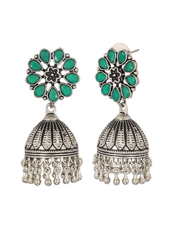 green brass jhumka earring - 15472602 - Zoom Image - 3
