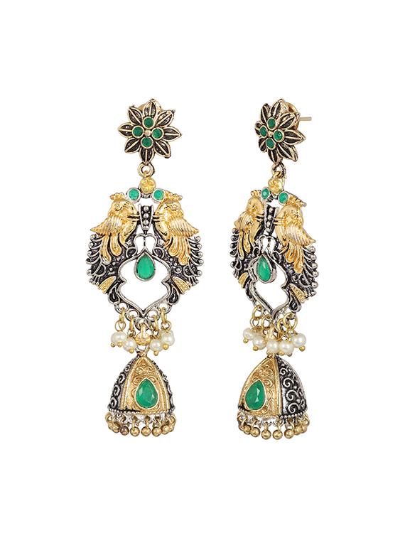 green brass jhumka earring - 15472605 - Zoom Image - 3