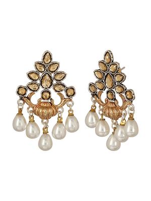 beige brass drop earring - 15472641 - Standard Image - 3