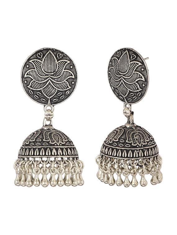 silver brass jhumka earring - 15472658 - Zoom Image - 3