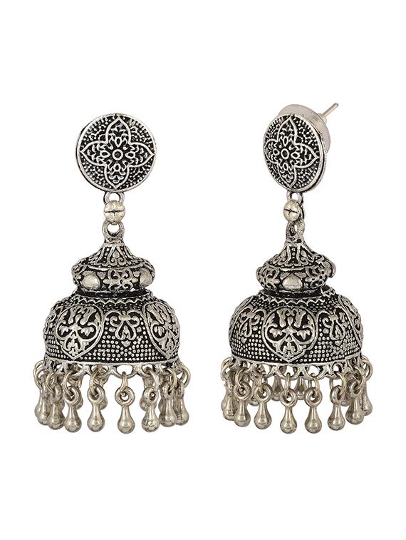silver brass jhumka earring - 15472665 - Zoom Image - 3