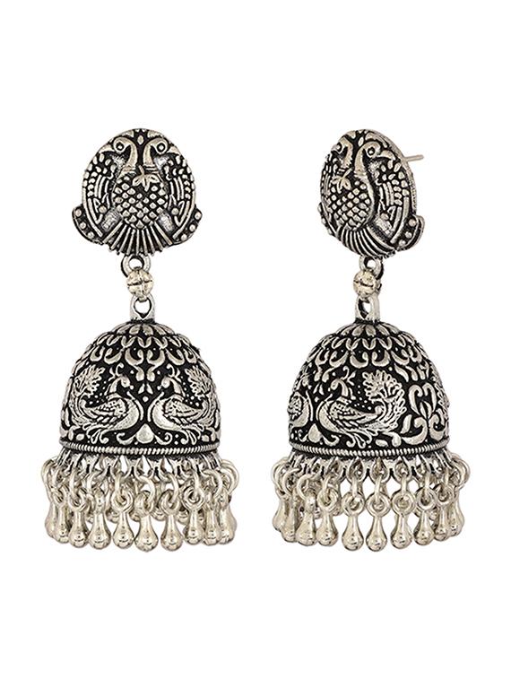 silver brass jhumka earring - 15472668 - Zoom Image - 3