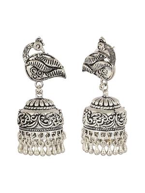 silver brass jhumka earring - 15472679 - Standard Image - 3