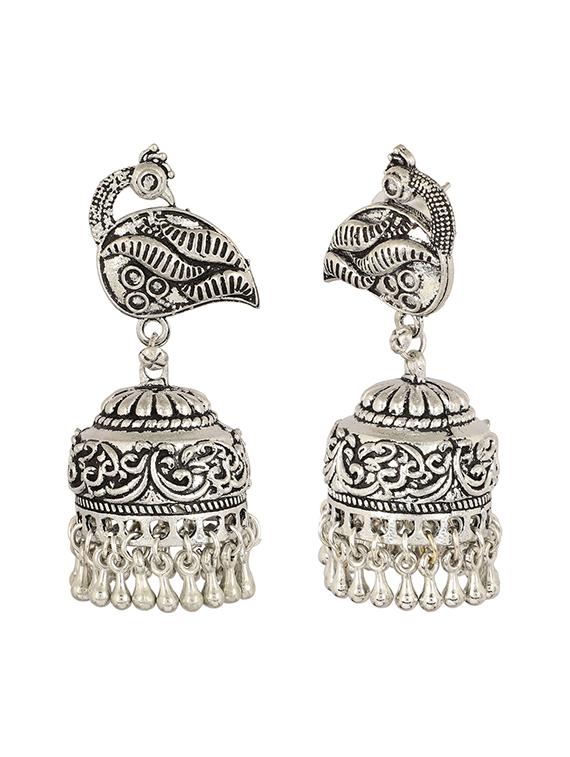silver brass jhumka earring - 15472679 - Zoom Image - 3