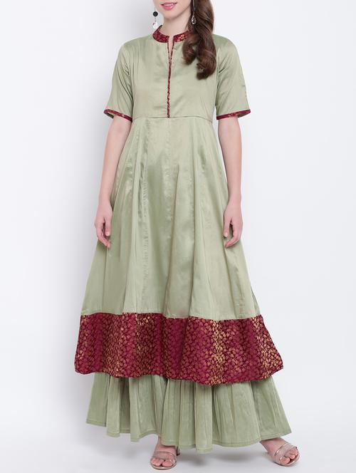 Silk flared kurta with sharara set - 15472774 - Standard Image - 1