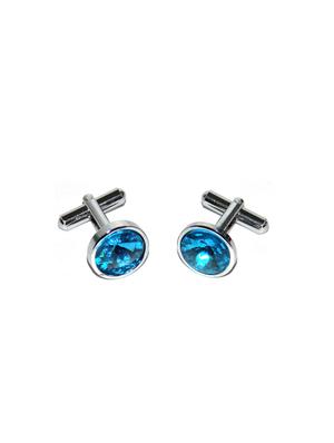 blue micro fiber tie with pocket square and cufflinks - 15473788 - Standard Image - 3