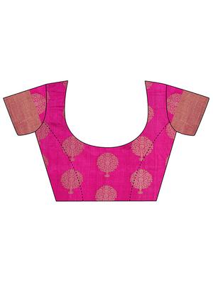 contrast zari motif woven saree with blouse - 15475437 - Standard Image - 3