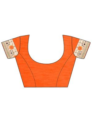 embroidered border brasso orange saree with blouse - 15475456 - Standard Image - 3