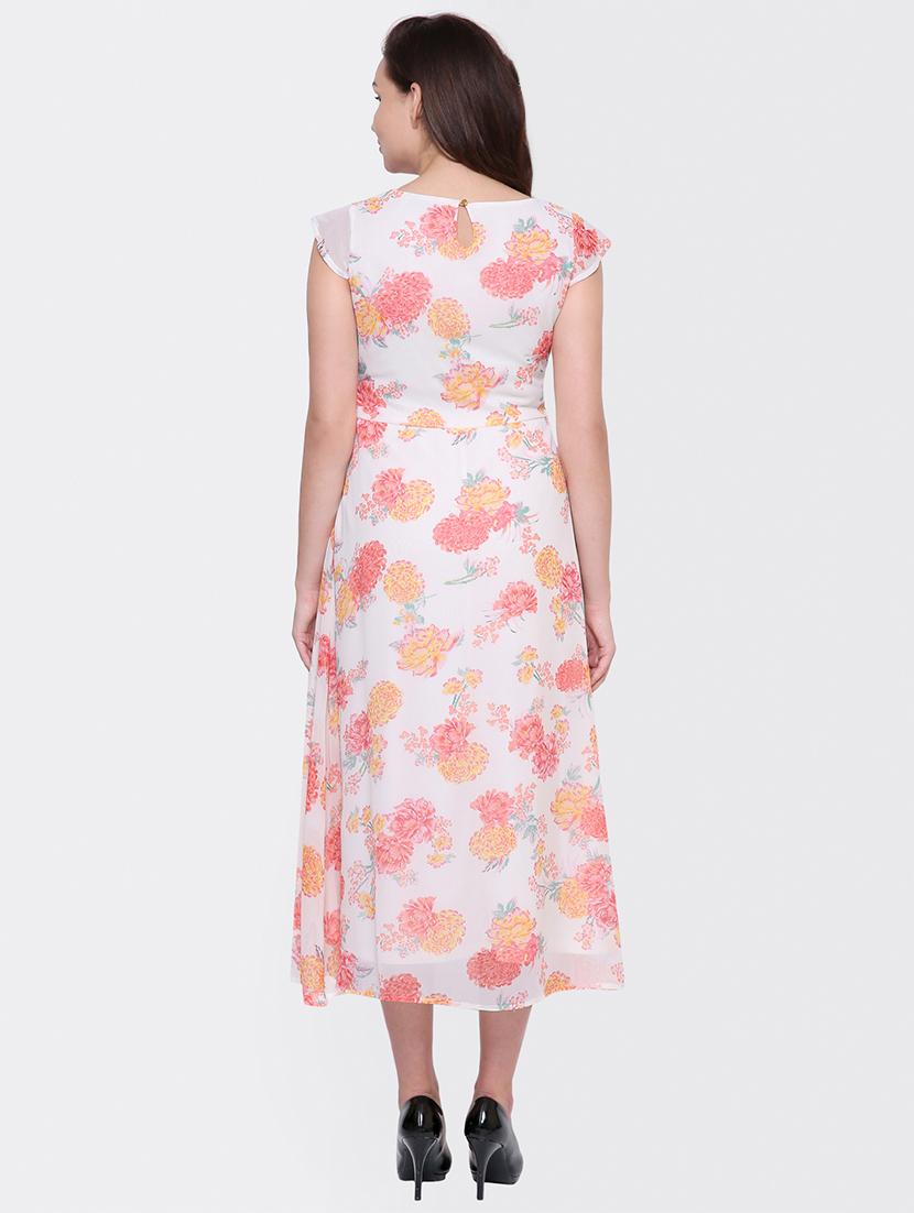 cap sleeved floral printed a-line dress - 15476759 - Zoom Image - 3