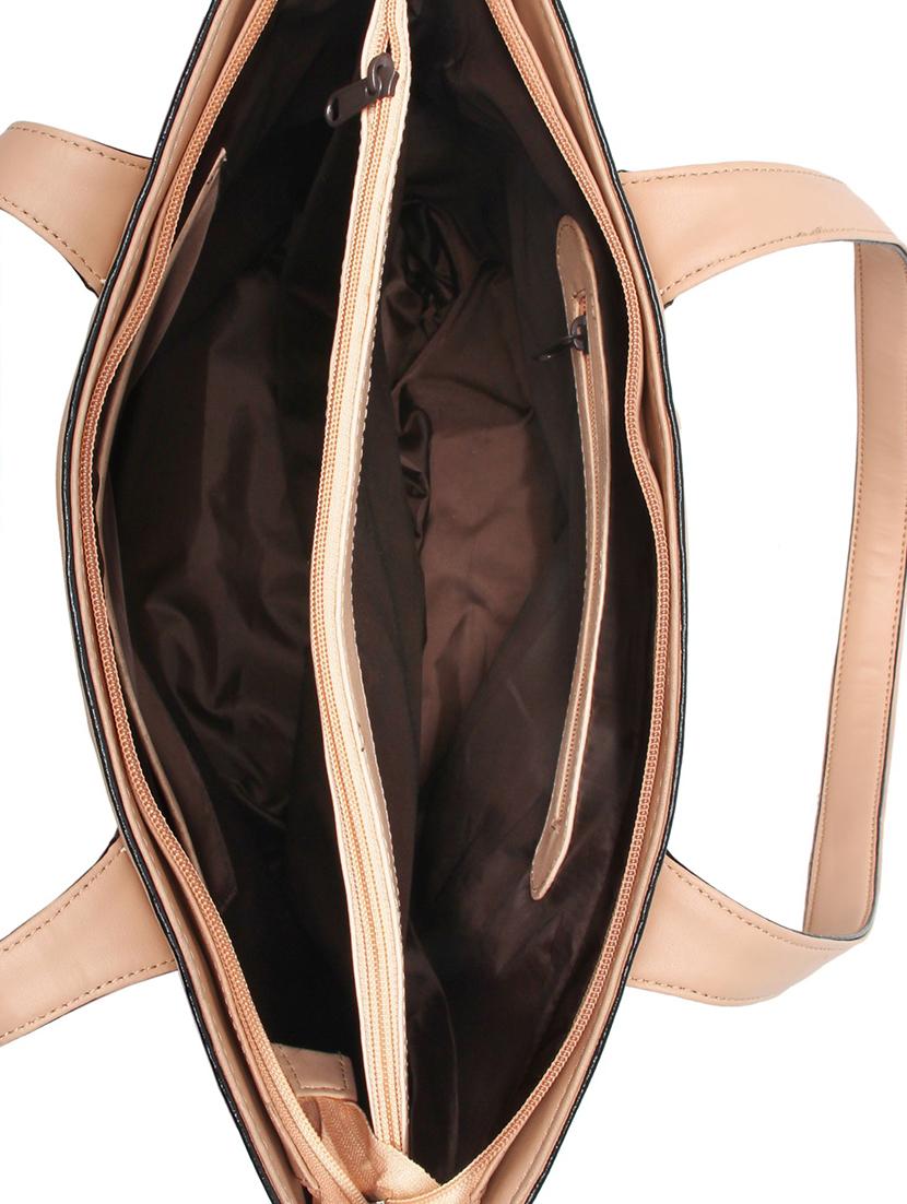 beige leatherette (pu) regular handbag - 15477524 - Zoom Image - 3