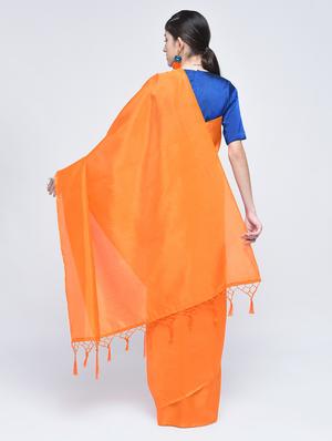 tassels pallu plain orange saree with blouse - 15482348 - Standard Image - 3