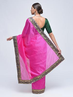 contrast jacquard border saree with blouse - 15482350 - Standard Image - 3