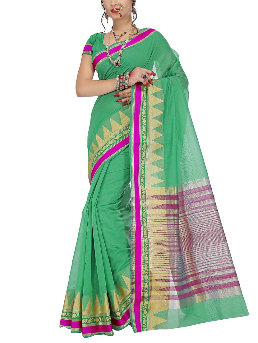 set of 2 zari bordered cotton saree with blouse - 15484169 - Zoom Image - 3