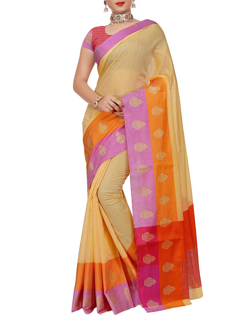set of 2 zari bordered saree with blouse - 15484457 - Zoom Image - 3