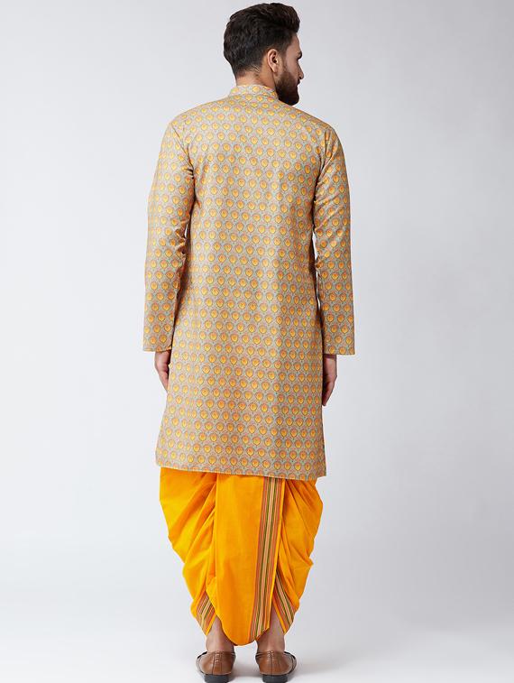 orange cotton dhoti kurta set - 15484993 - Zoom Image - 3