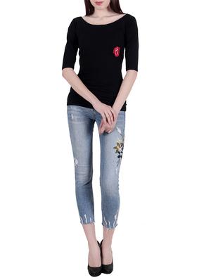 scoop neck raglan sleeved graphic patch top - 15493526 - Standard Image - 3