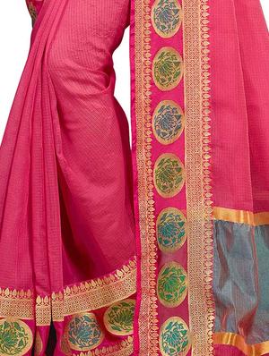 Contrast bordered kota doria saree with blouse - 15493616 - Standard Image - 3