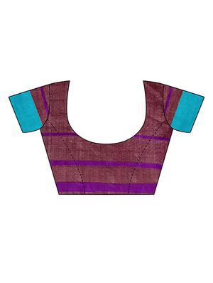Stripes bordered printed saree with blouse - 15494208 - Standard Image - 3