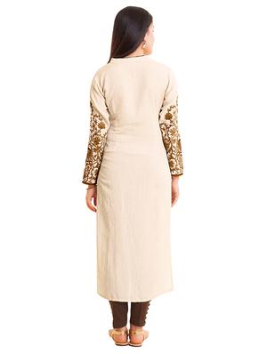 Embroidered piping straight kurta - 15494745 - Standard Image - 3
