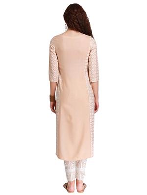 Embroidered straight pastel kurta - 15494765 - Standard Image - 3