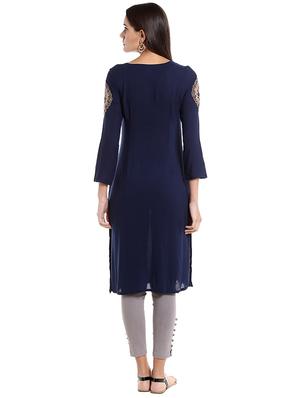 Twilight blue straight kurta - 15494850 - Standard Image - 3