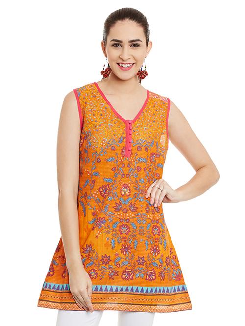 v-neck button detail kurti - 15495146 - Standard Image - 1