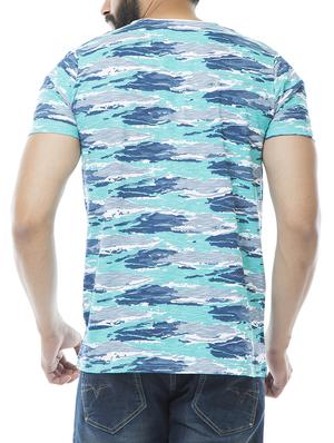 blue cotton blend all over print t-shirt - 15495657 - Standard Image - 3