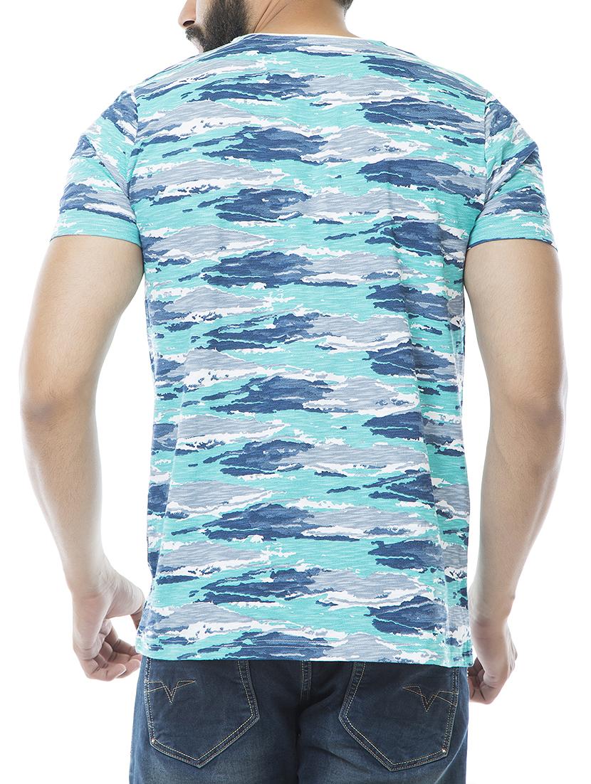 blue cotton blend all over print t-shirt - 15495657 - Zoom Image - 3