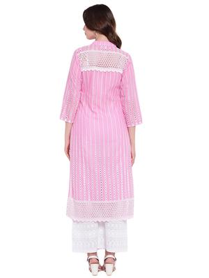 schiffli work kurta with palazzo set - 15496678 - Standard Image - 3