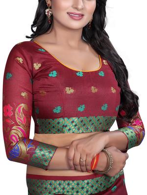 floral zari motif banarasi saree with blouse - 15496882 - Standard Image - 3