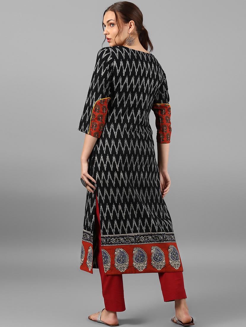 chevron straight kurta - 15497440 - Zoom Image - 3