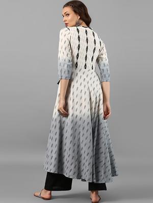 Printed flared kurta with tassels - 15497445 - Standard Image - 3
