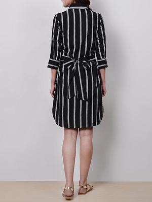 monochrome striped back bow tie dress - 15497680 - Standard Image - 3