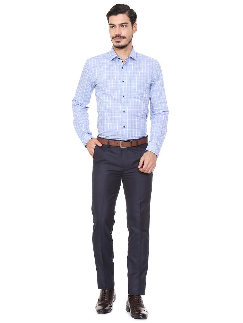 navy blue polyester blend flat front formal trouser - 15497701 - Zoom Image - 3