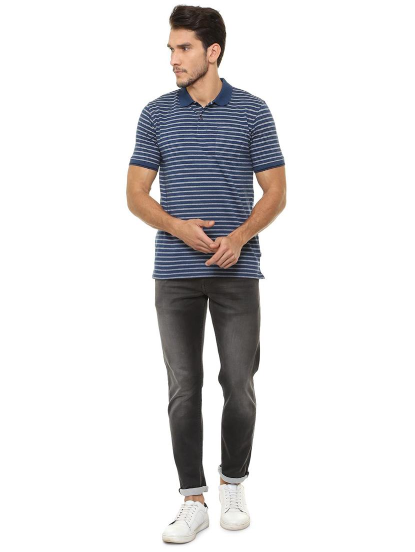 navy blue cotton blend pocket t-shirt - 15497762 - Zoom Image - 3