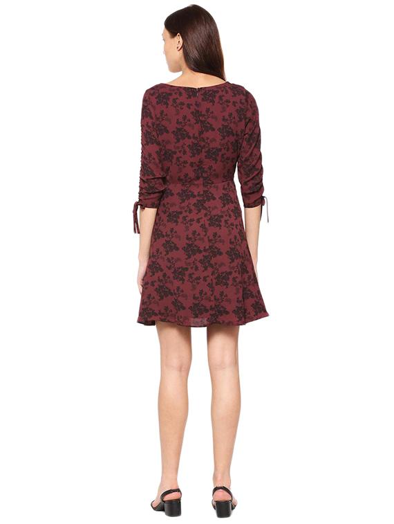 side tie sleeved printed a-line dress - 15497935 - Zoom Image - 3