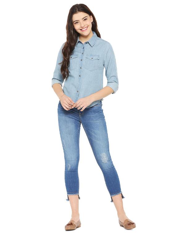 roll-up sleeved denim shirt - 15498979 - Zoom Image - 3