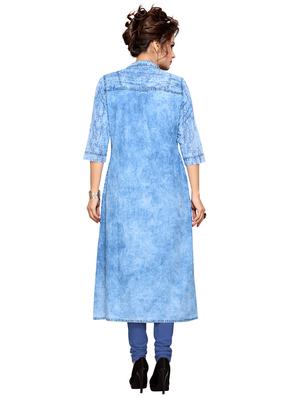 Denim a-line printed kurta - 15500070 - Standard Image - 3