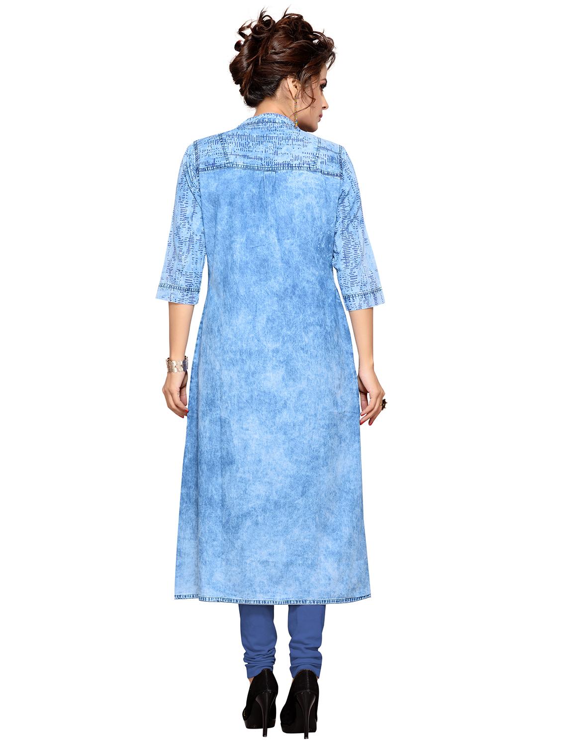 Denim a-line printed kurta - 15500070 - Zoom Image - 3