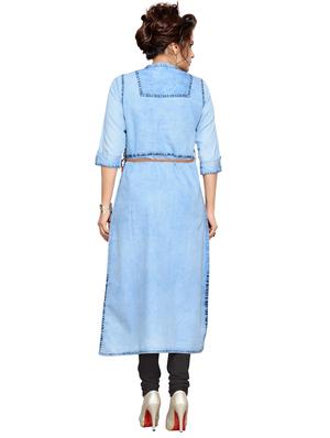 Denim straight kurta with belt - 15500072 - Standard Image - 3