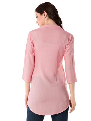 Baby pink A-line solid kurti - 15502227 - Standard Image - 3