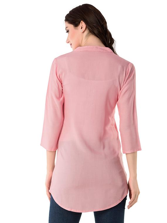 Baby pink A-line solid kurti - 15502227 - Zoom Image - 3