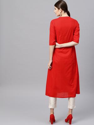 Candy red a-line kurta - 15502487 - Standard Image - 3