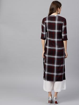 checkered straight kurta - 15502551 - Standard Image - 3