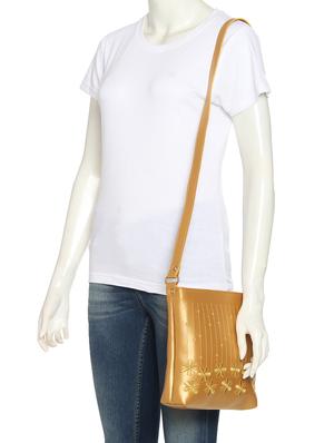 gold leatherette (pu) regular sling bag - 15503439 - Standard Image - 6