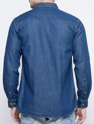 dark blue denim casual shirt - 15503519 - Standard Image - 3