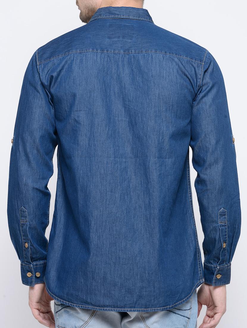 dark blue denim casual shirt - 15503519 - Zoom Image - 3